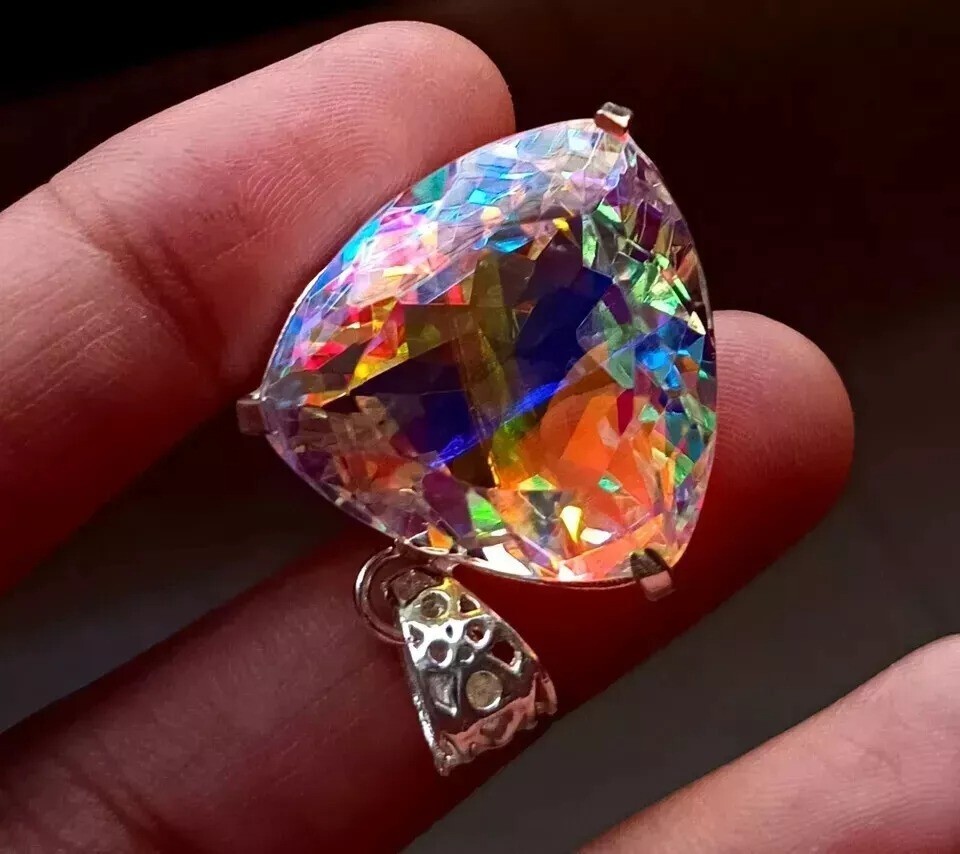 96 Ct+ A++ Natural Trillion Cut Mystic 925 Solid Silver Pendant Loose Gemstone