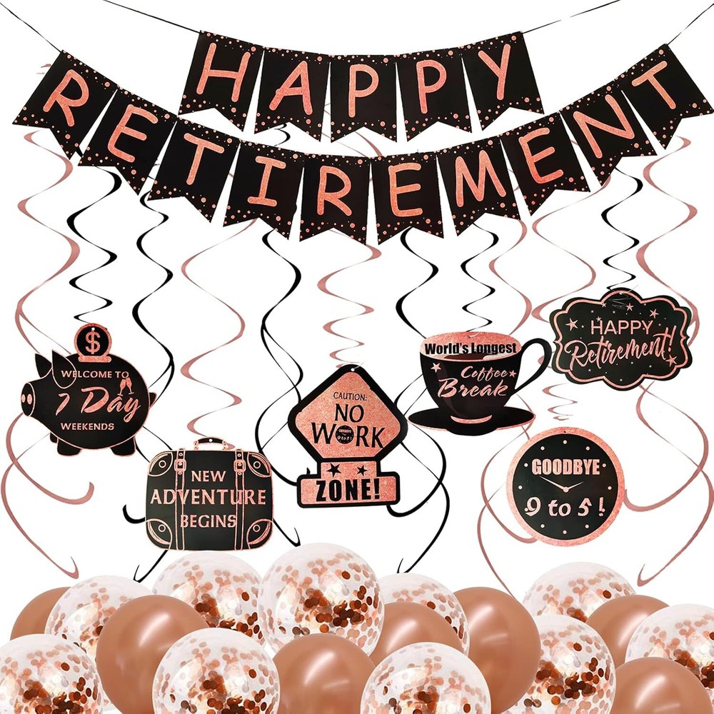 Retirement Party Decorations for Women Black Rose Gold Happy Retirement Banner a