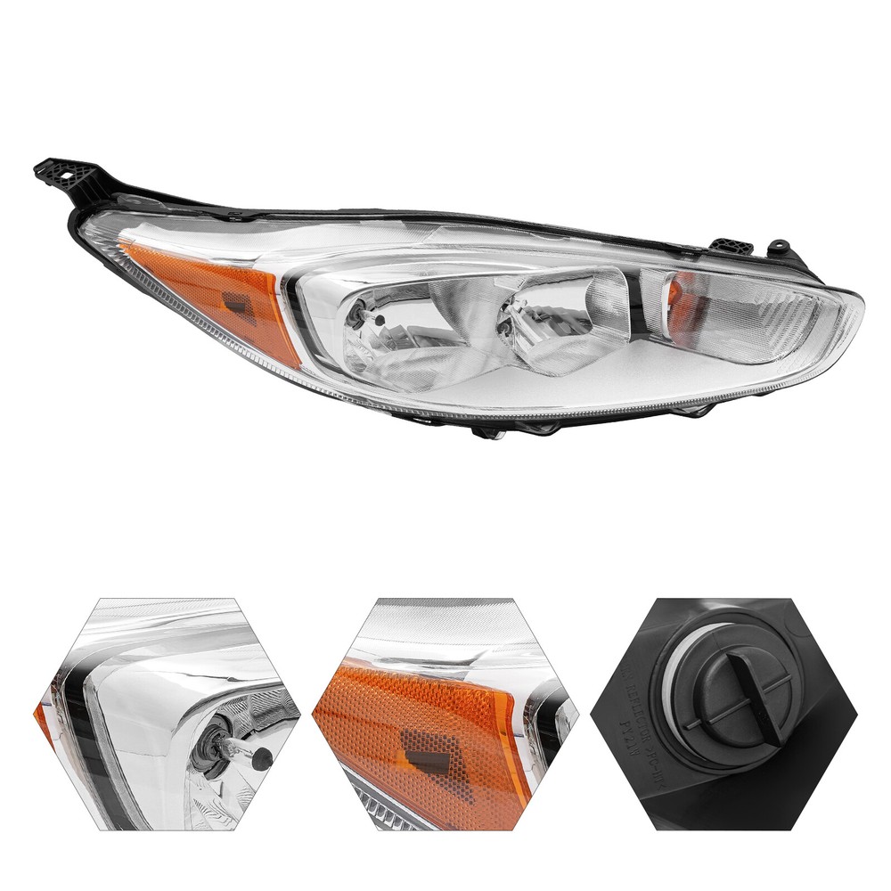 2014-2017 Ford Fiesta Right Passenger Side Halogen Headlight Chrome Clear