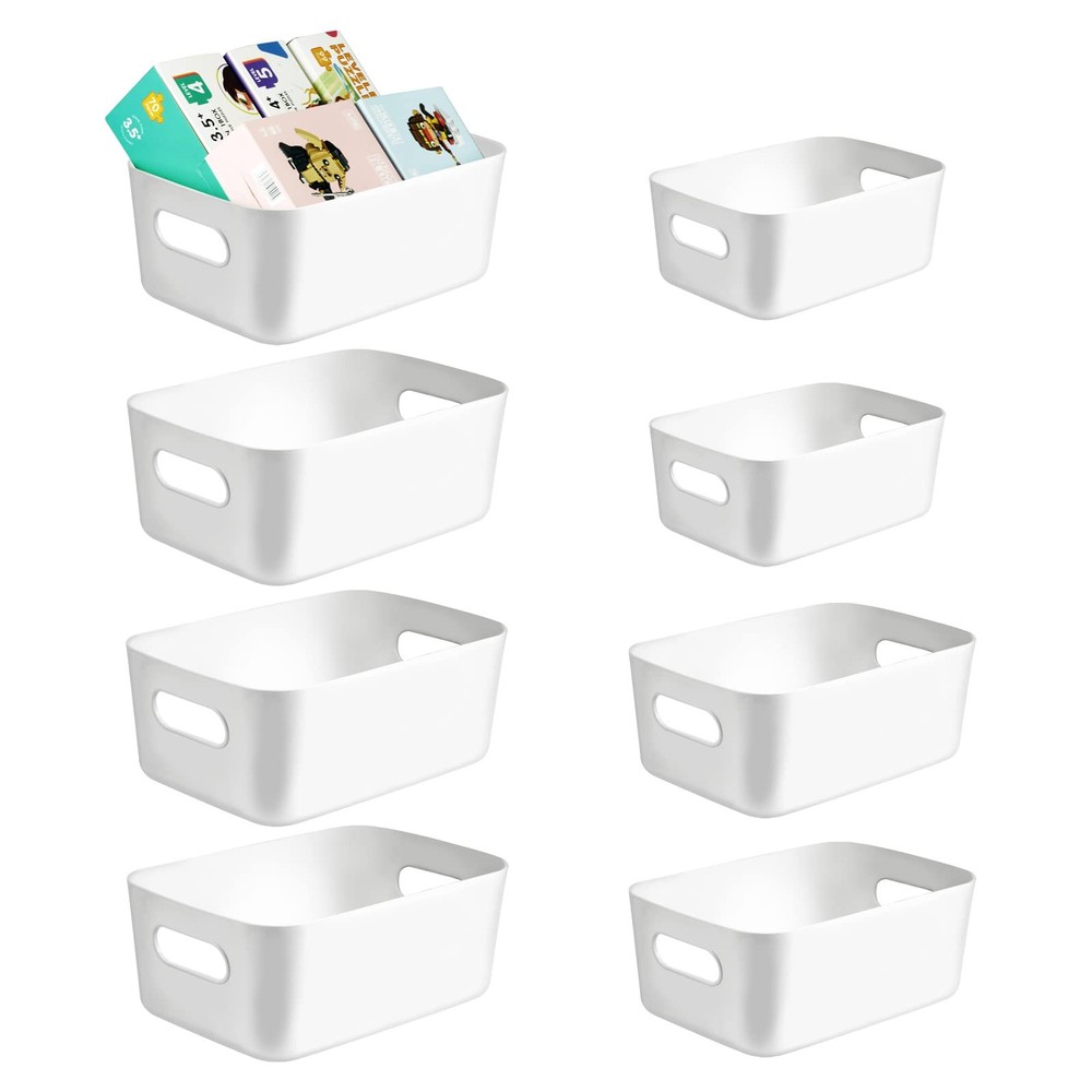 8-pack White Plastic Storage Basket,Bins for Organization and Storage for Ver...