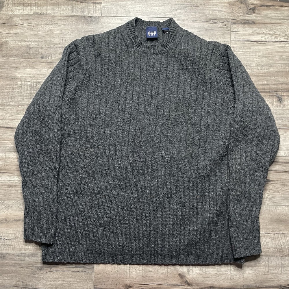 Vintage 90's Gap Lambswool Ribbed Sweater Gray Crew Neck Men's XL Preppy