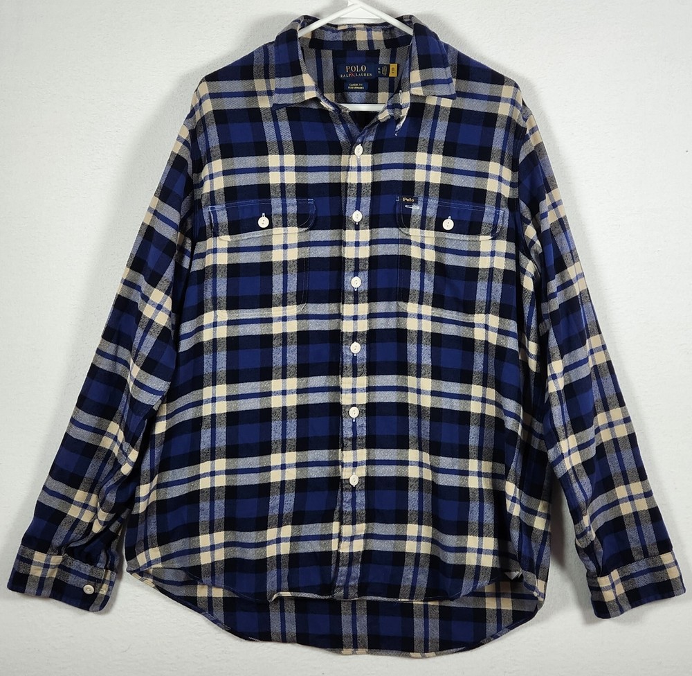 Polo Ralph Lauren Button Up Shirt Mens SZ XL Flannel Classic Fit Plaid