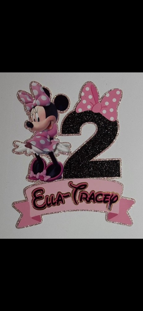 Cake Topper Minnie Mouse Pink With Glitter Paper