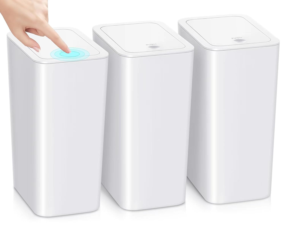 3 Pack Bathroom Small Trash Can with Lid,10L / 2.6 Gallon Slim Garbage Bin Waste