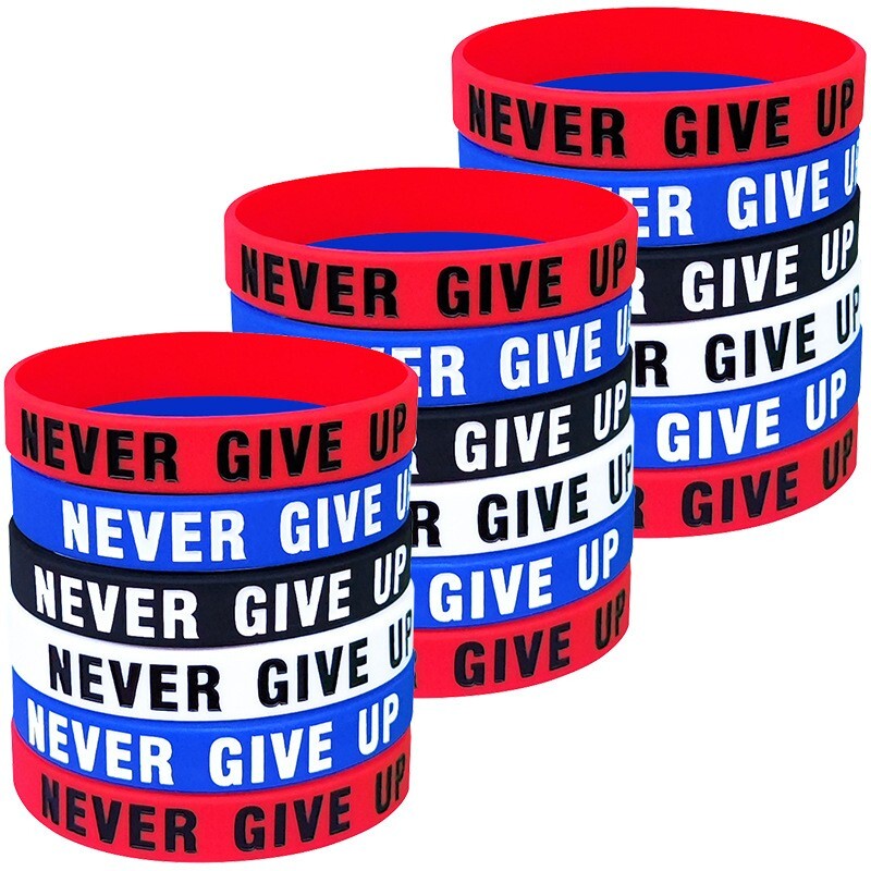 12 Pack Never Give Up Motivational Silicone Sport Wristbands