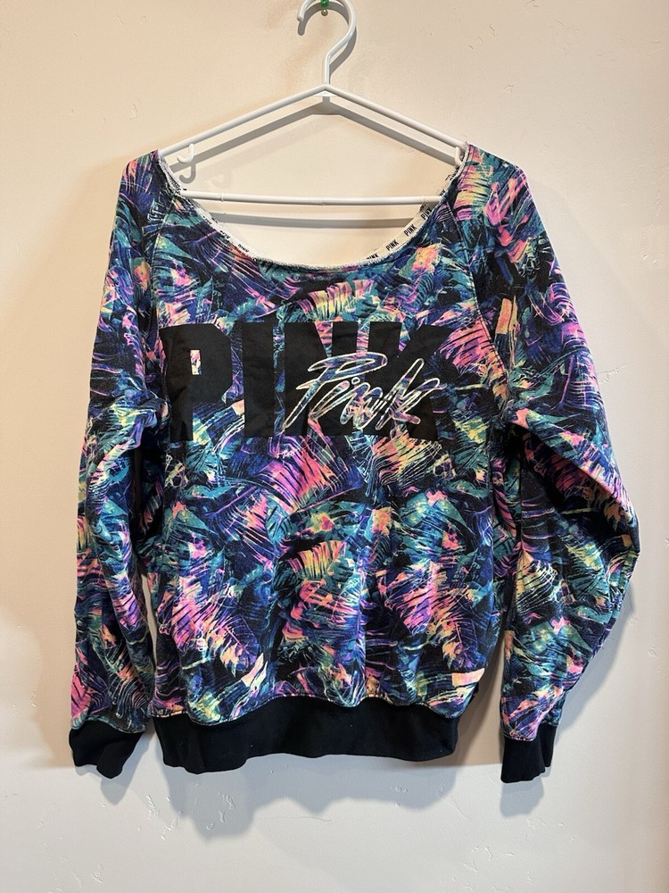 PINK Neon Jungle Print Retro Off Shoulder Top,  M