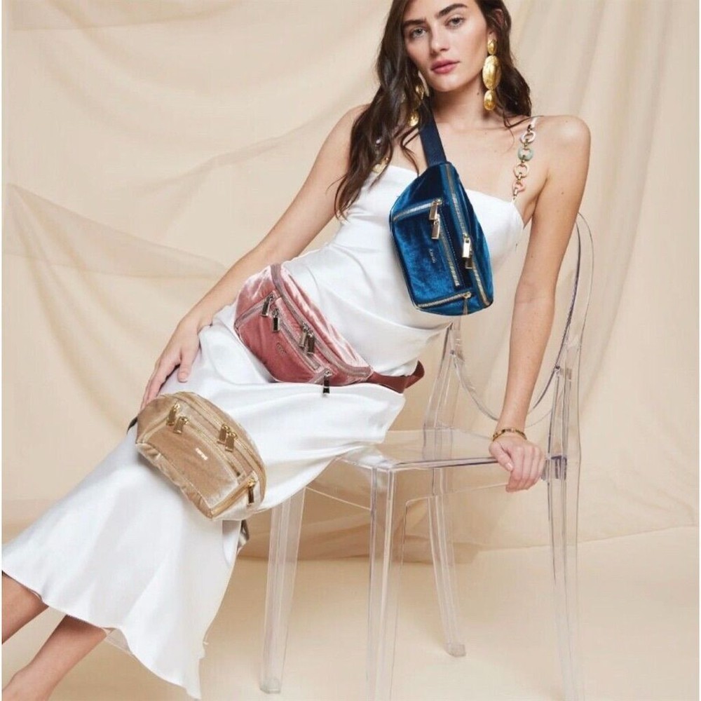 Free people x caraa  Velvet Sling Bag Black Gold Trim Small