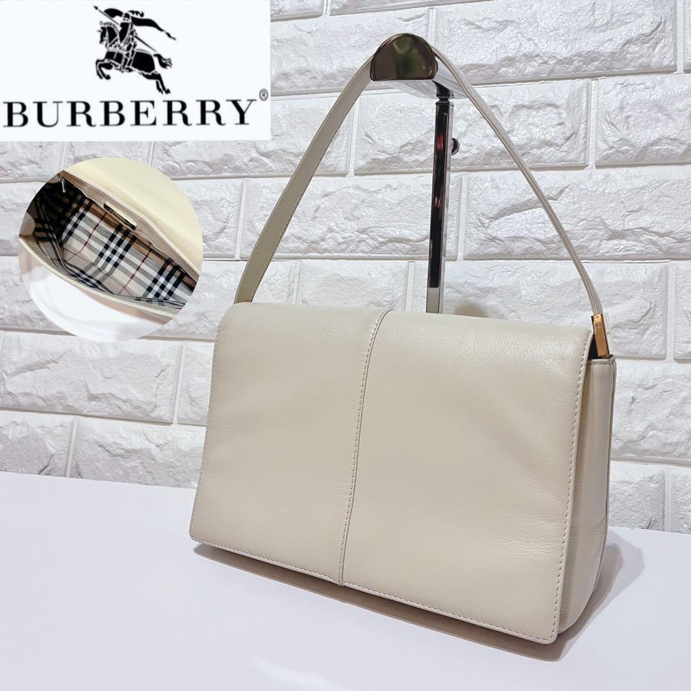 Burberry Shoulder Bag Nova Check Leather Ivory Authentic F1007451