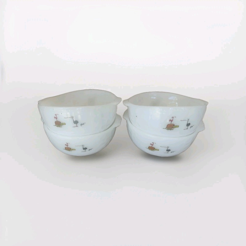 Vintage Anchor Hocking Fire-King Dinosaur Cereal Bowls Johnny Hart Grog Caveman Set of 4