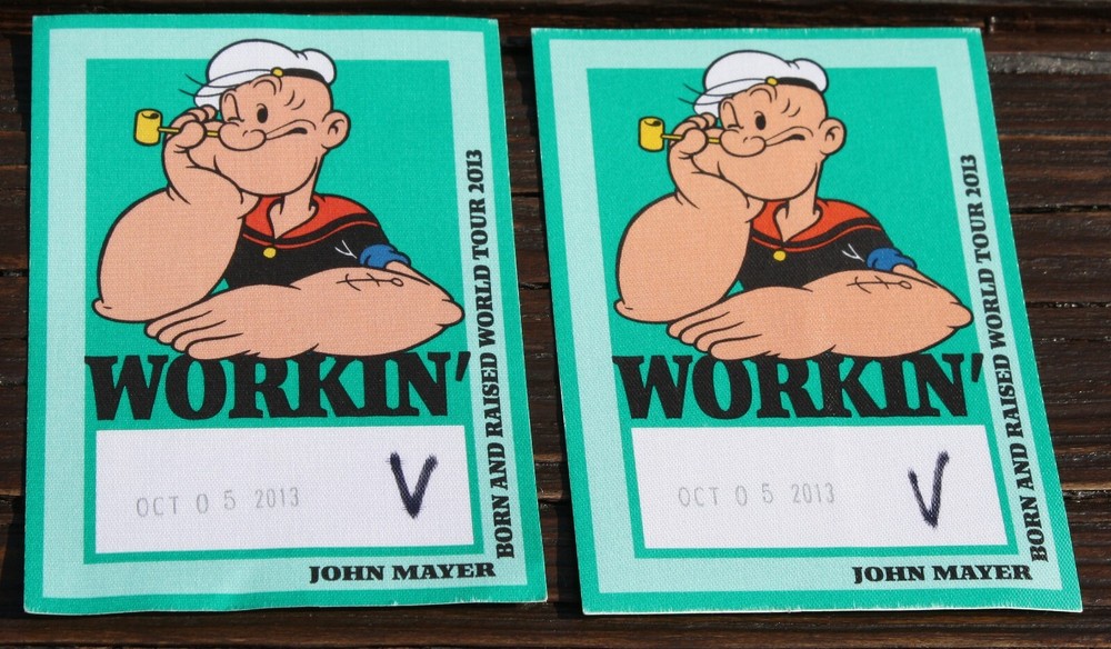 2- John Mayer Back Stage Pass (used)  10/5/2013 Popeye Art