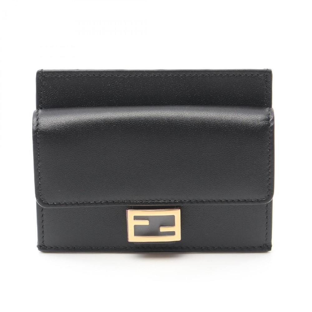 FENDI Baguette Leather Card Holder Wallet 656516