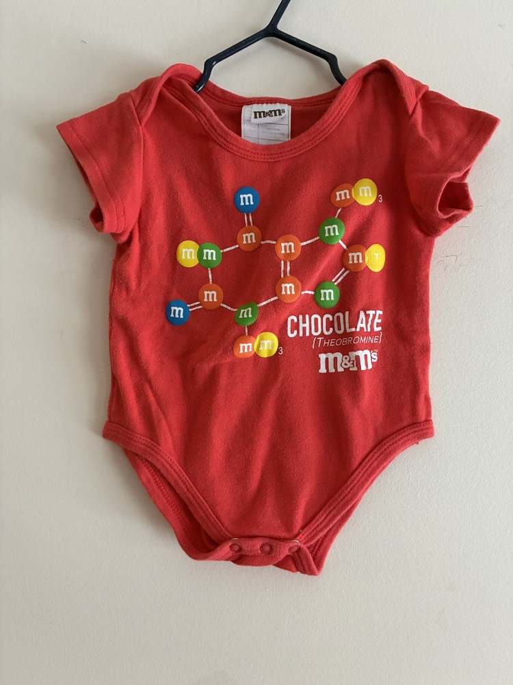 m&m's Baby Boy Girl Chocolate Theobromine Cotton Short Sleeve Bodysuit Red 12M