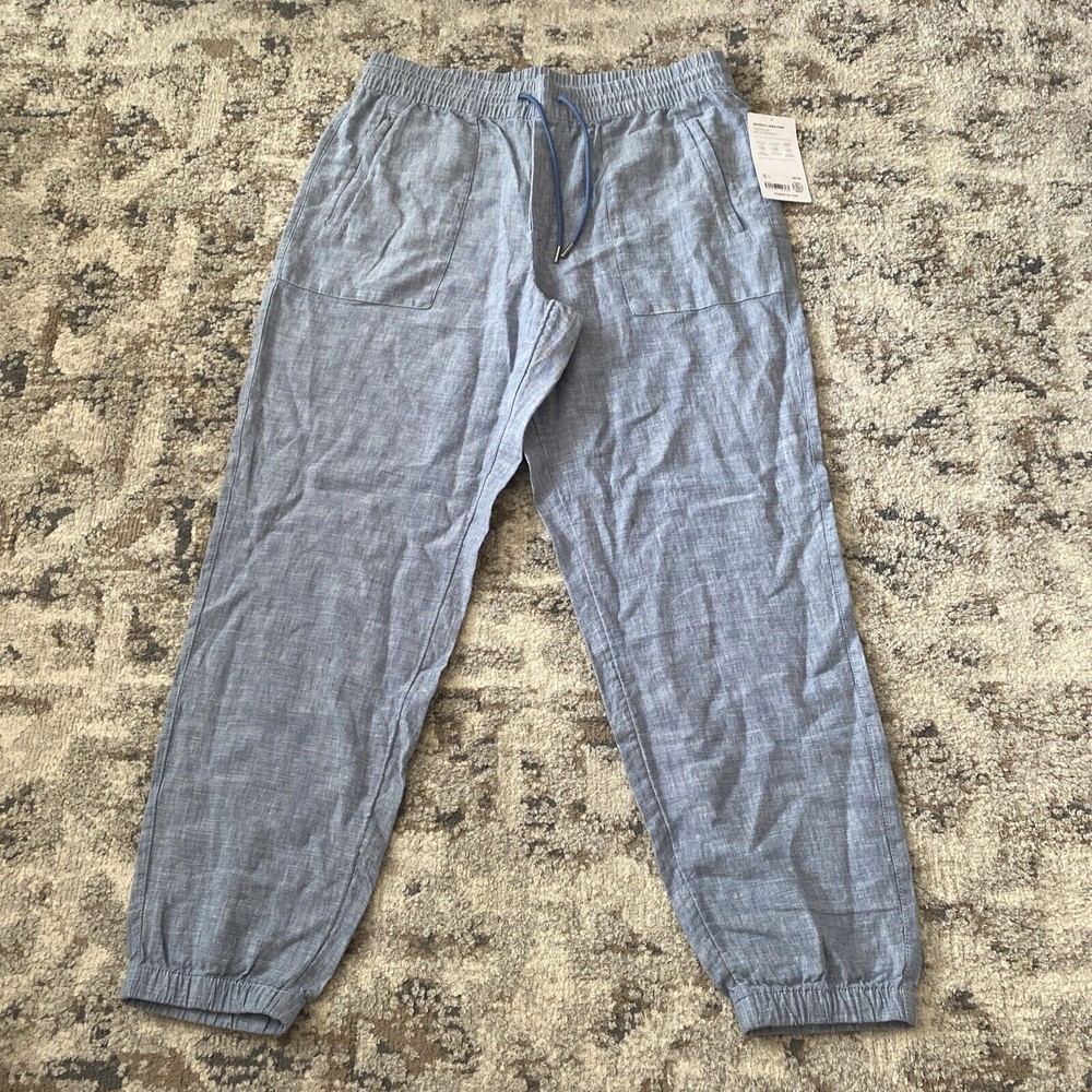 Athleta Womens Blue High Rise Drawstring Cuff Ankle Retreat Linen Pants Size 12