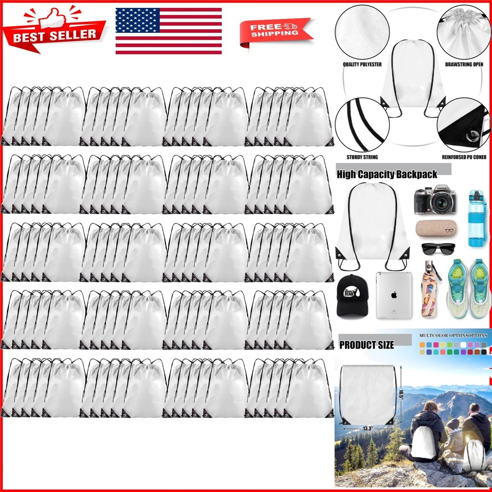 Versatile 100Pcs White Drawstring Backs - Perfect for Camping, Sports, and DIY