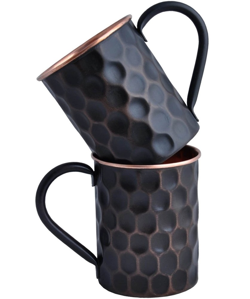 Copper Mug 20 Oz Honeycomb Black Matte Set of 2 - Genuine Copper Mugs for Mos...
