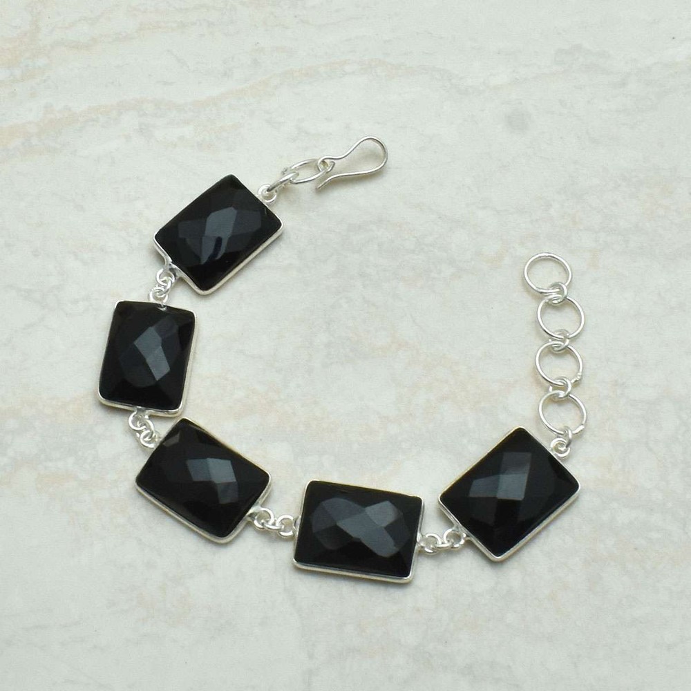 Black Onyx Gemstone Handmade Bracelet 12g Promise Day Gift AB-68802 Jewelry