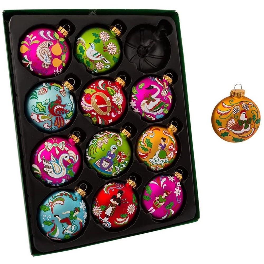 Kurt Adler Glass Ball Christmas Ornaments, 12 Days of Christmas (12-Piece) 2.5