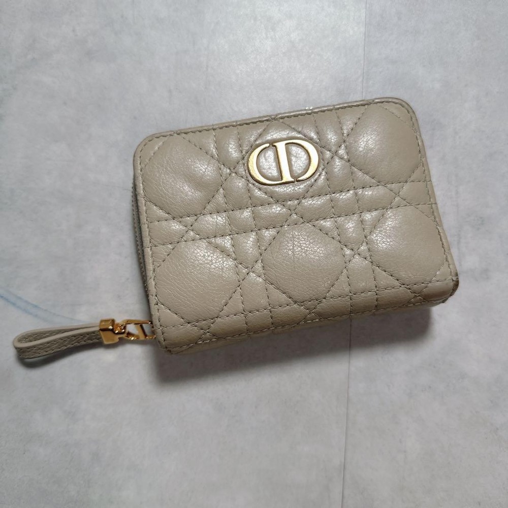 Christian Dior Canage Wallet Beige Leather Classic Authentic Used