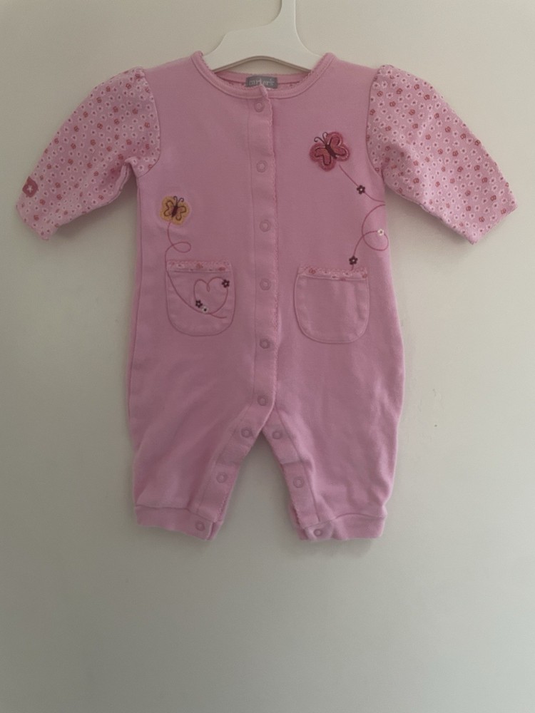 Carter's Baby Girls Butterfly Floral Lace 100% Cotton Snap-Up 1-Piece Pink 3M
