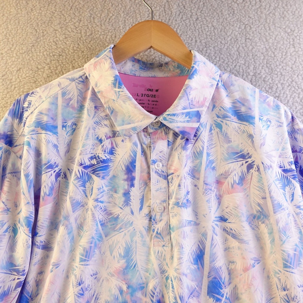 Birdie Bound Mens Tropical Palm Tree Print Polo Golf Shirt Size 2XL Performance