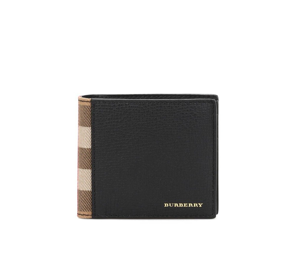 Authentic Burberry Men's House Check Grainy Leather Bifold Wallet Black