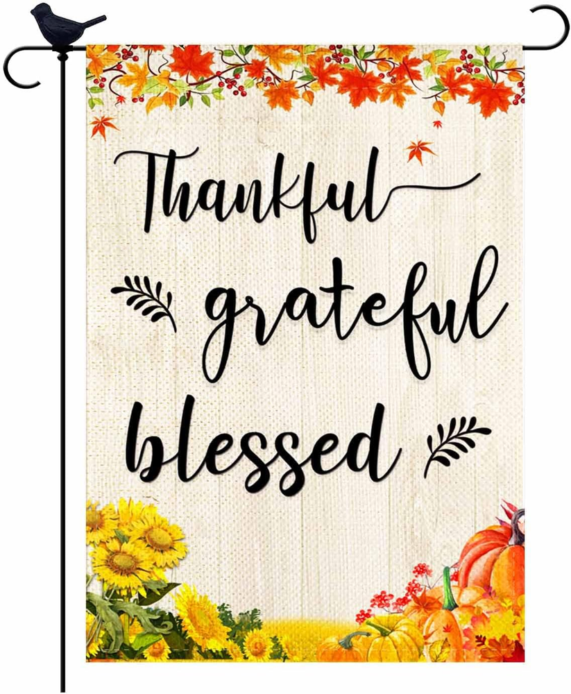 Thankful Grateful Blessed Sunflower Pumpkin Fall Garden Flag,Autumn Maple Leaves