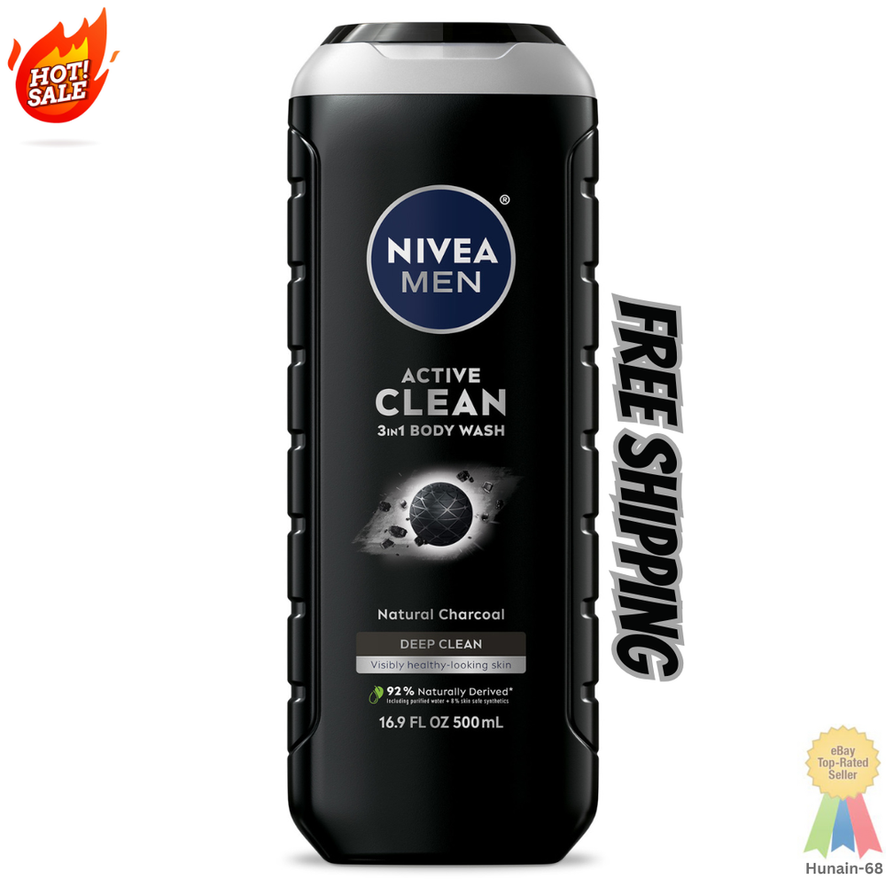 NIVEA MEN Active Clean Charcoal Body Wash for Deep Cleansing 16.9 Fl Oz
