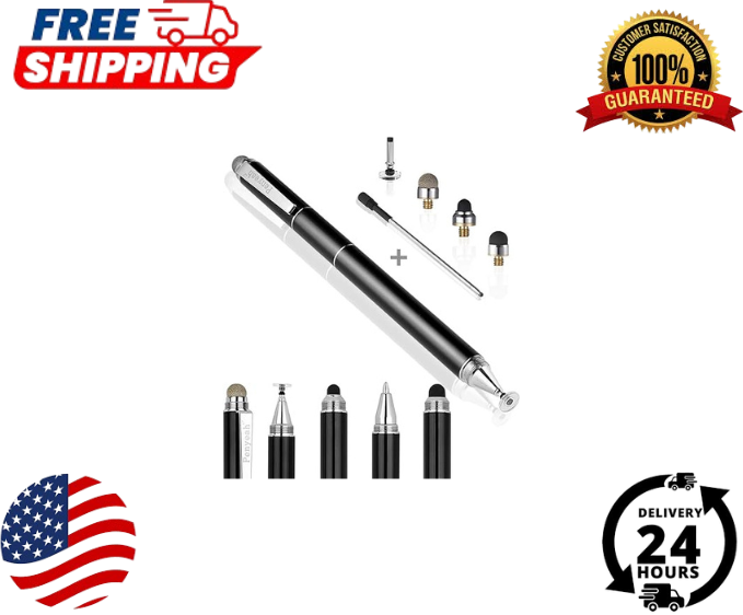4-in-1 Universal Stylus Pen with Replaceable Tips for Touchscreens & Ballpoint