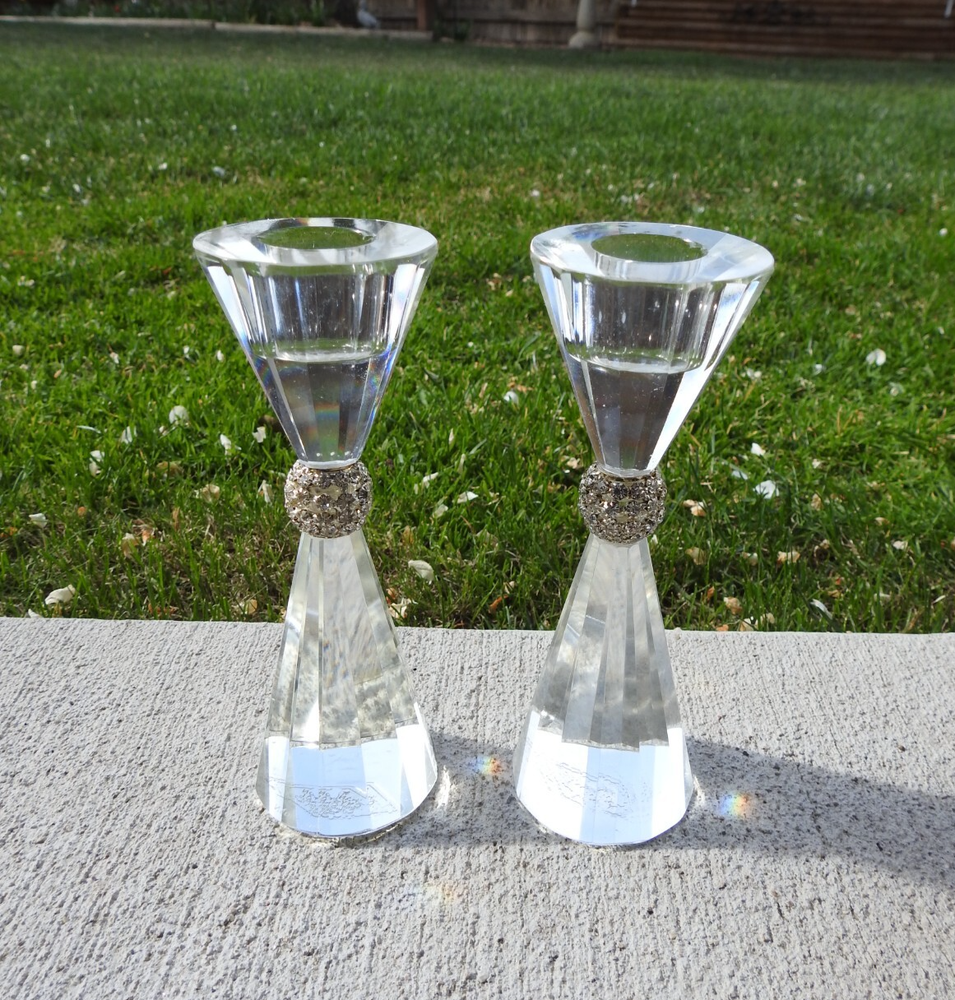 Shannon Hourglass Crystal Rhinestone Bling Candle Holders 6 Inch Pair