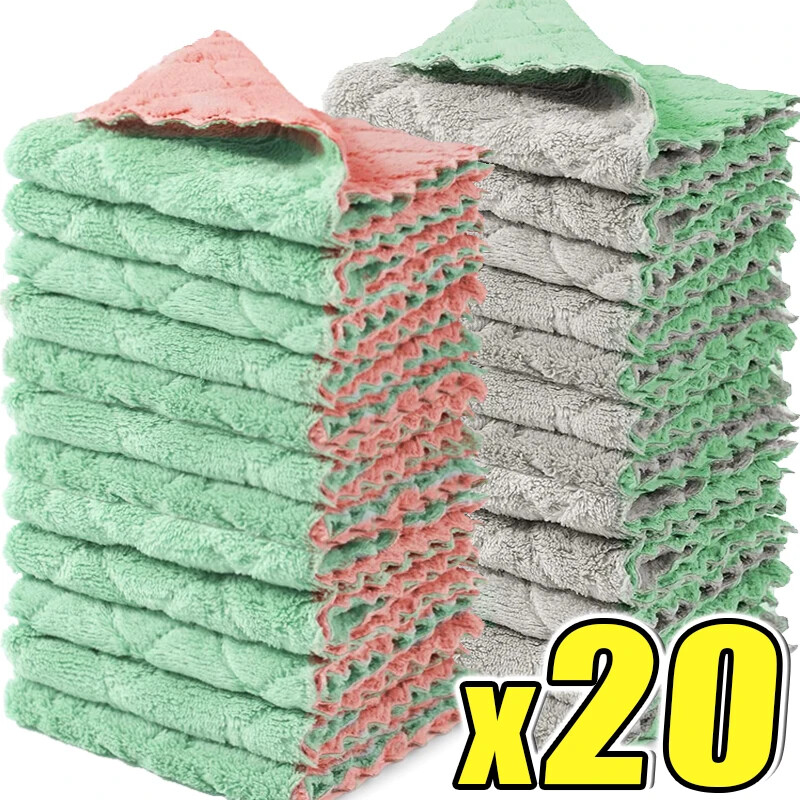Double-Sided Microfiber Cleaning Towel Cloths Super Absorbent Coral Fleece Rags