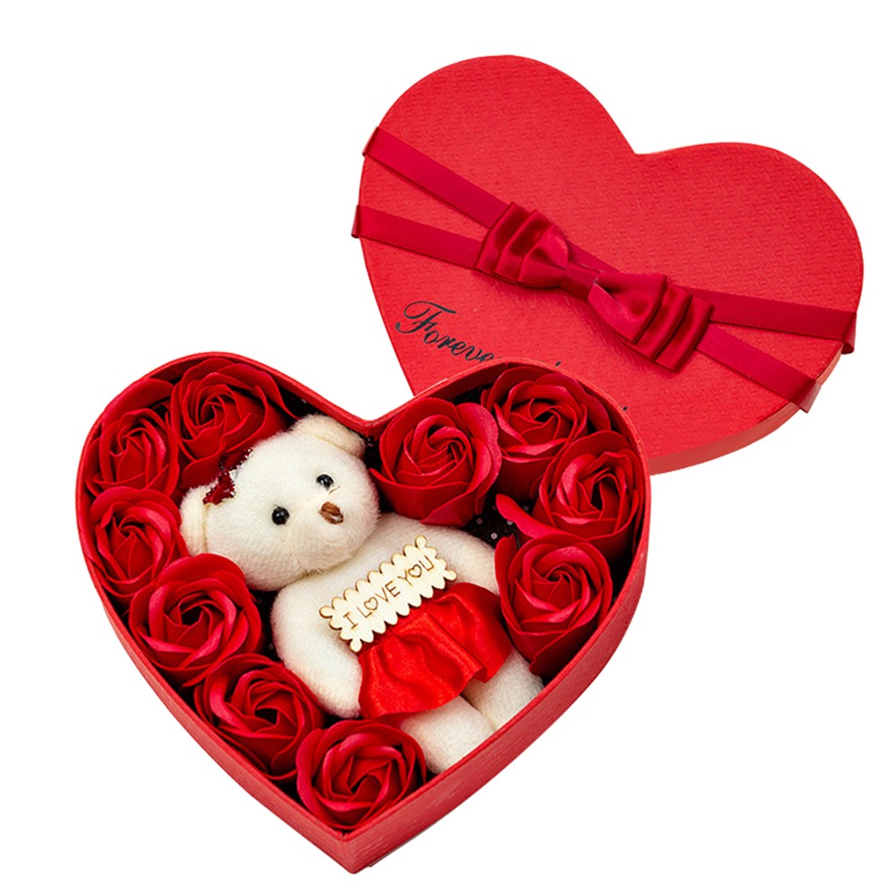 10 Soap Flowers Rose Gift Box Bear Christmas Valentine's Day Gift For Girlfriend