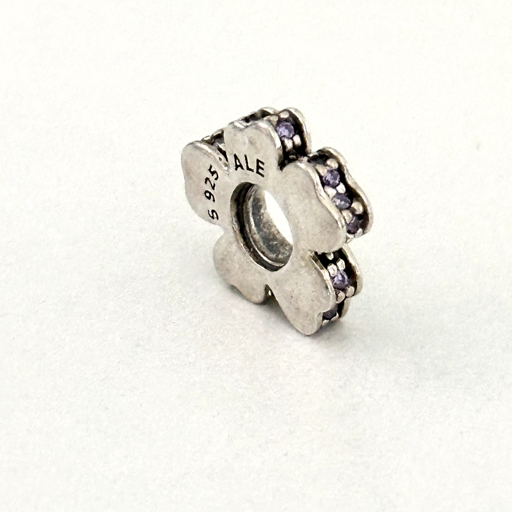 Pandora 925 Sterling Silver Wildflower Meadow Flower Spacer Purple CZ Bead Charm