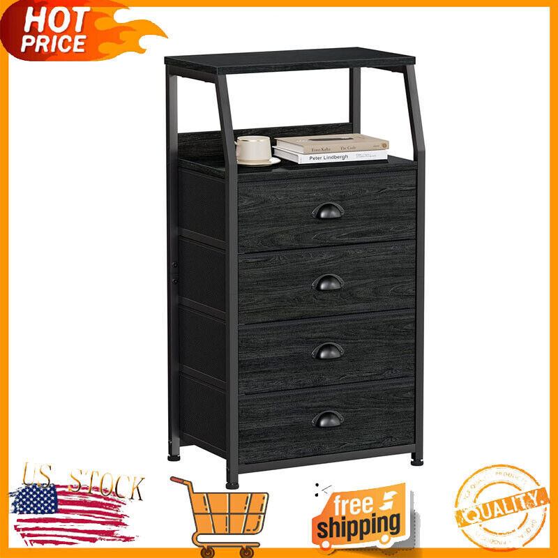 4-Drawer Black Vertical Dresser for Bedroom or Entryway Storage