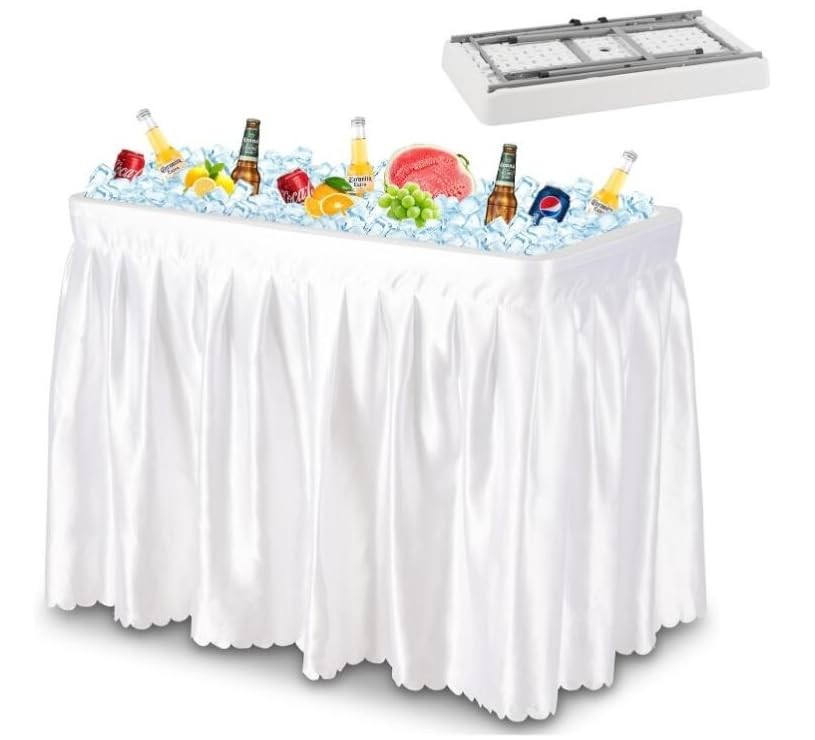 4FT Foldable Ice Cooler Table with Removable Skirt Portable Plastic Picnic Party