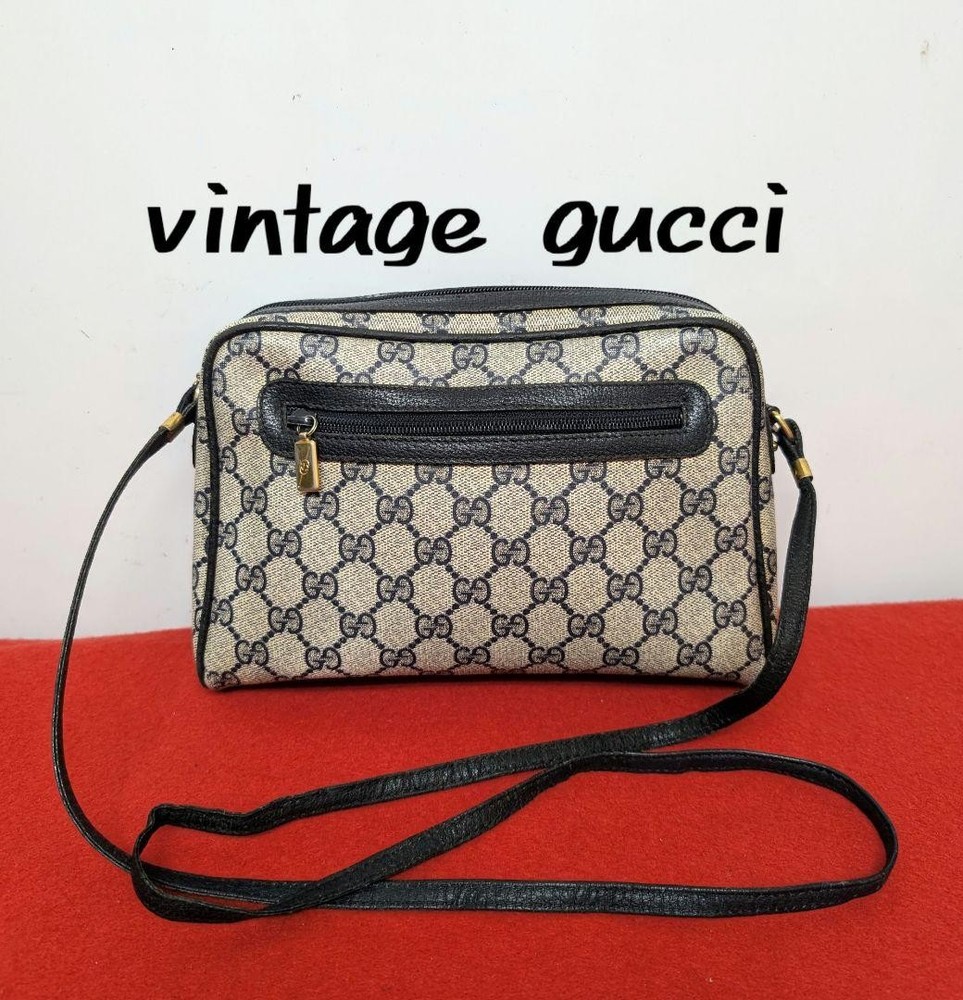 Vintage Gucci GG Navy Pochette Shoulder Bag Rare Retro Style