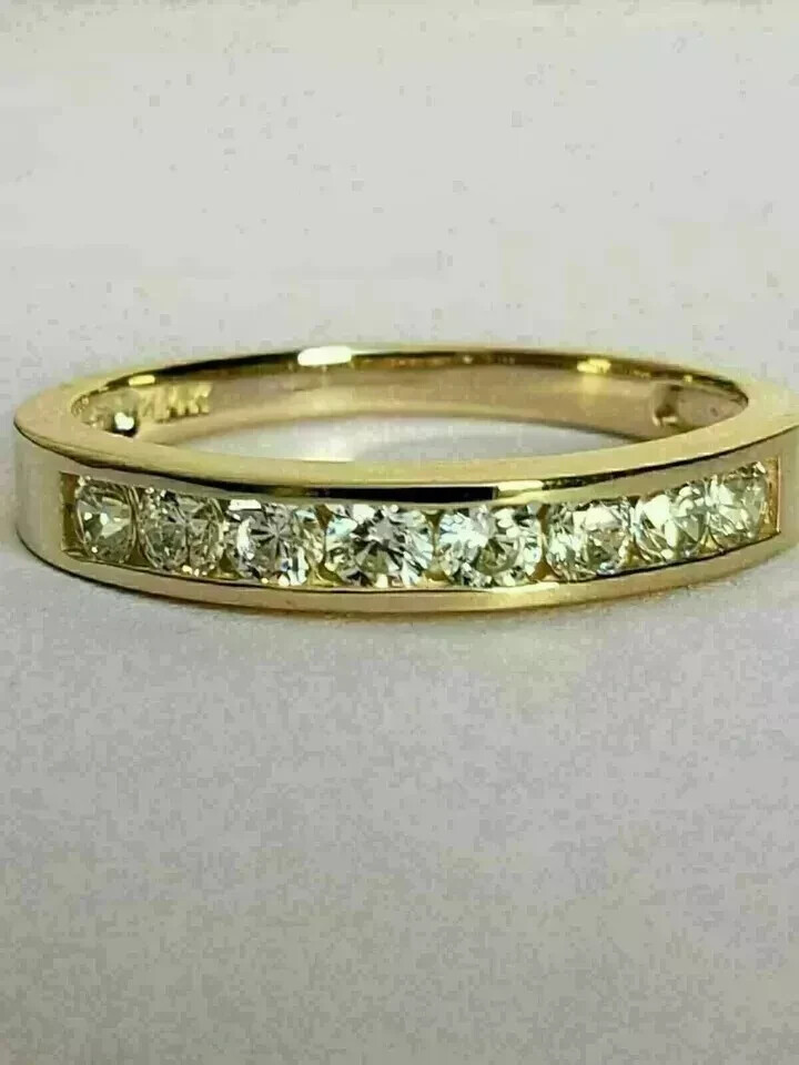 1.5Ct Round Cut Lab Created Diamond  Engagement Band Ring 14K Yellow Gold Plated