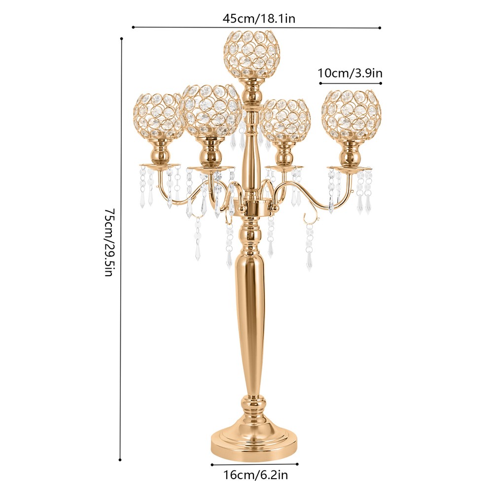 4 Pcs 5 Arm Crystal Candelabra Centerpieces Gold Candle Holder Freestanding