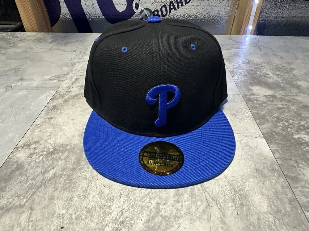 NWT Philadelphia Phillies New Century Black Hat/ Blue P And Blue Brim. Cap. Lid