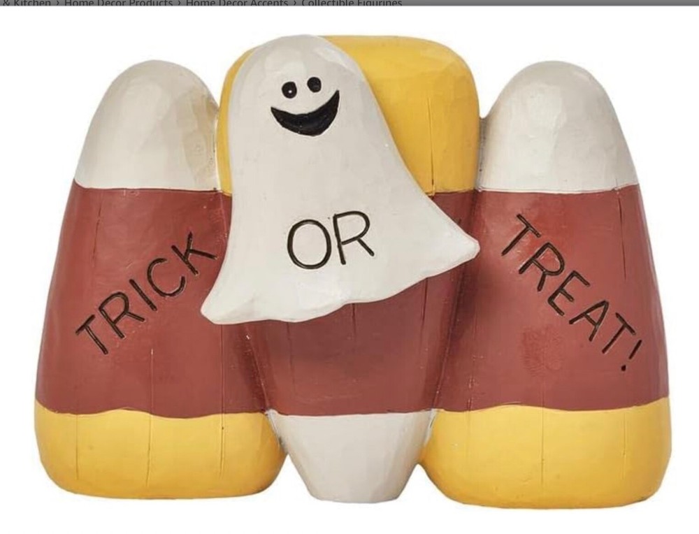 Ghost Candy Corn Trick-or-Treat Blossom Bucket  Halloween Resin NEW 4.75 x 3.5