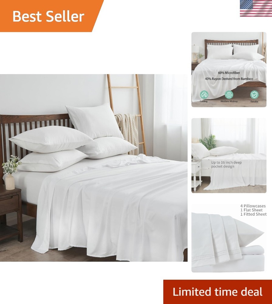 King Size Bamboo Rayon 6pc Cooling Sheet Set Breathable Deep Pocket Hotel Linen