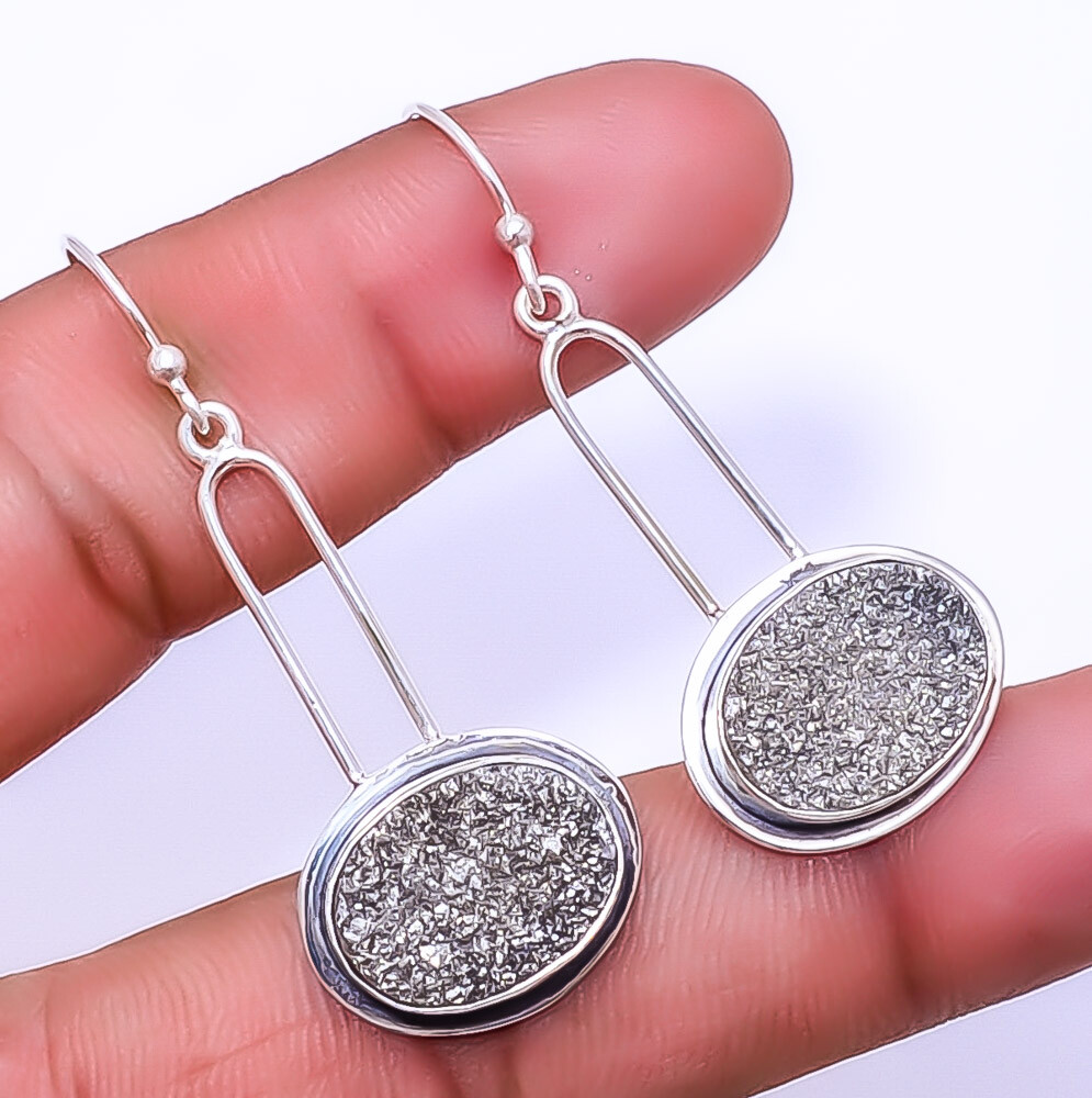 Silver Titanium Agate Drusy Designer 925 Sterling Silver Earring 1.95