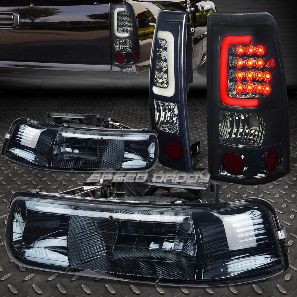 SMOKED CRYSTAL HEADLIGHT+CORNER+3D LED BAR BRAKE/TAIL LIGHT FOR 99-02 SILVERADO