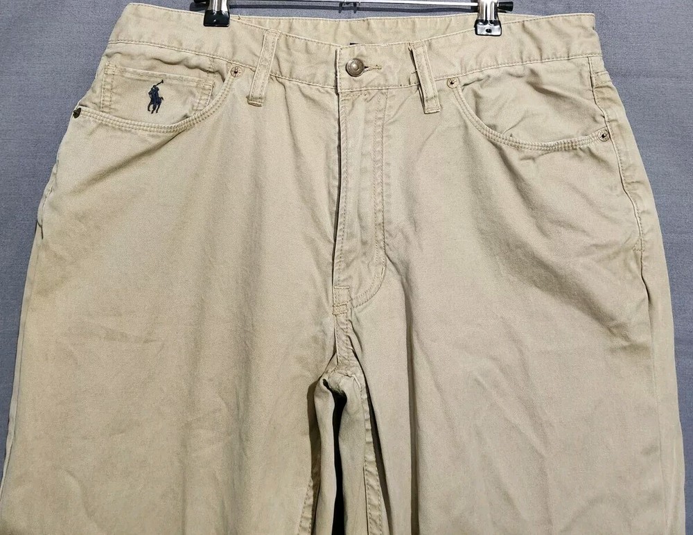 Polo Ralph Lauren Pants Mens 34x30 5-Pocket Classic Twill Beige Chino Khaki VTG