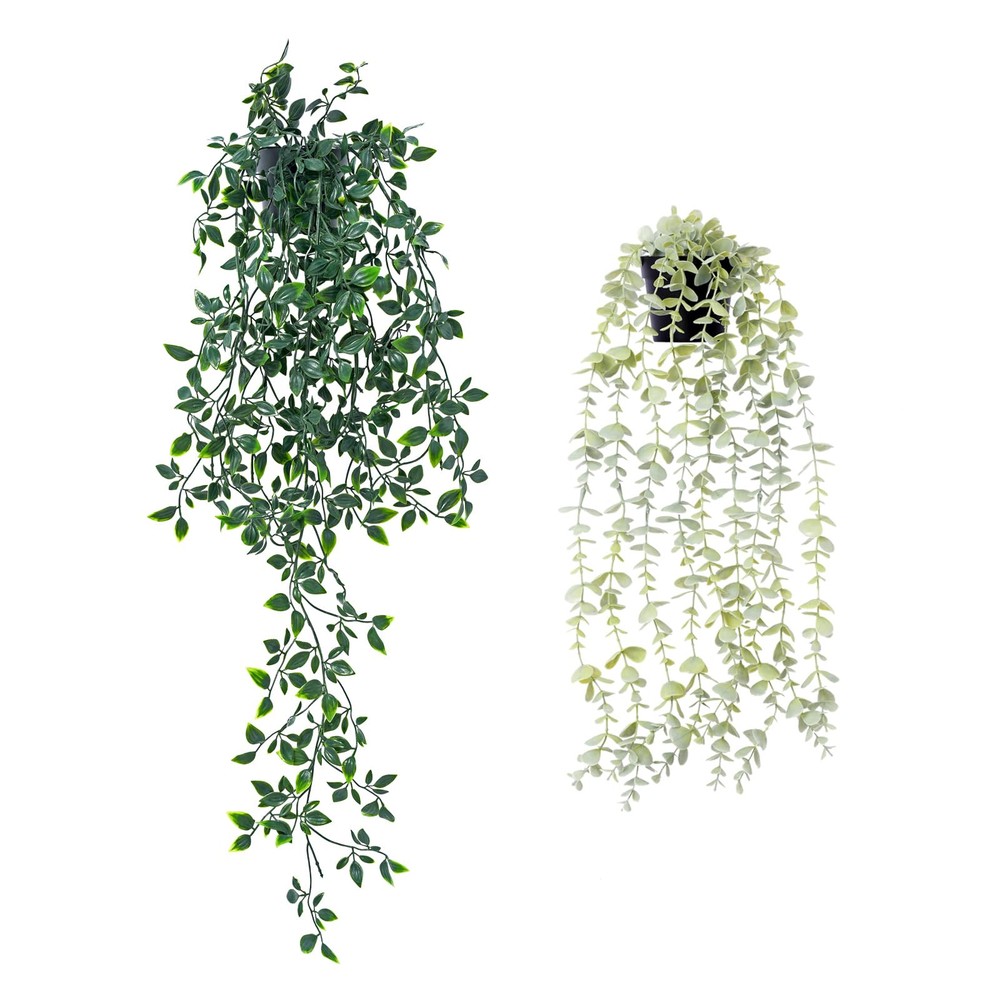 2pcs Lifelike Fake Hanging Plants for Home Decor - Artificial Potted Greenery for Aesthetic Spaces