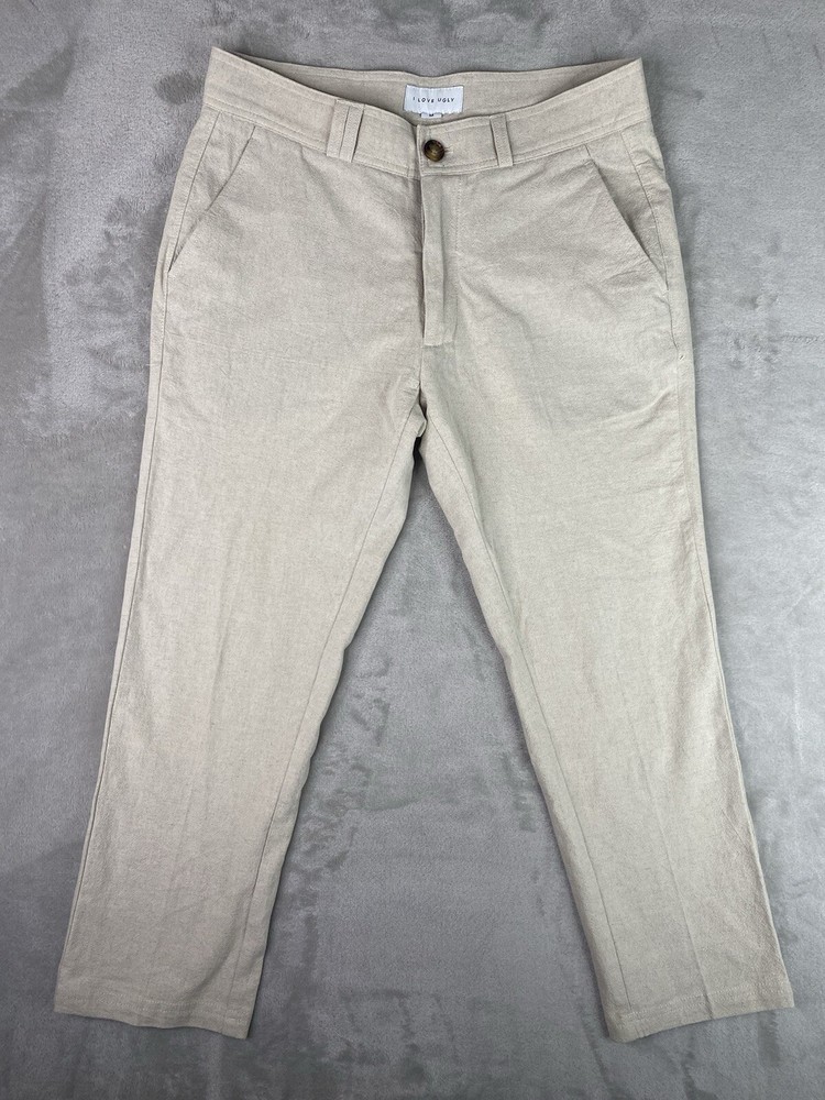 I Love Ugly ILU Ankle Pants Cotton/linen Blend Womens M Tan Color