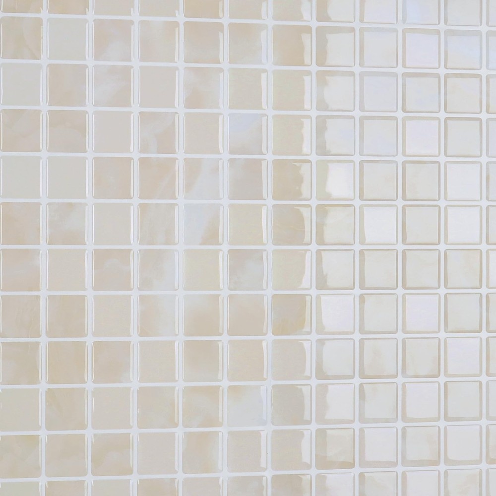 Beige Glossy Peel and Stick Mosaic Backsplash Tile 4 Sheets 12x12