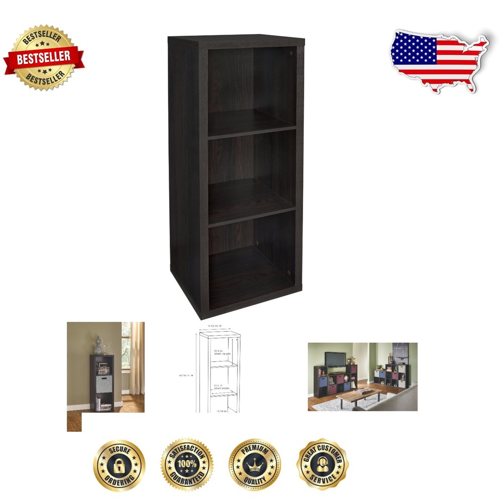 Sturdy Black Walnut 3-Cube Storage Unit - Perfect for Office and Living Room