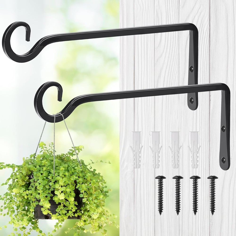 10 Inch Metal Wall Hooks for Plants and Bird Feeders, 2 Pack