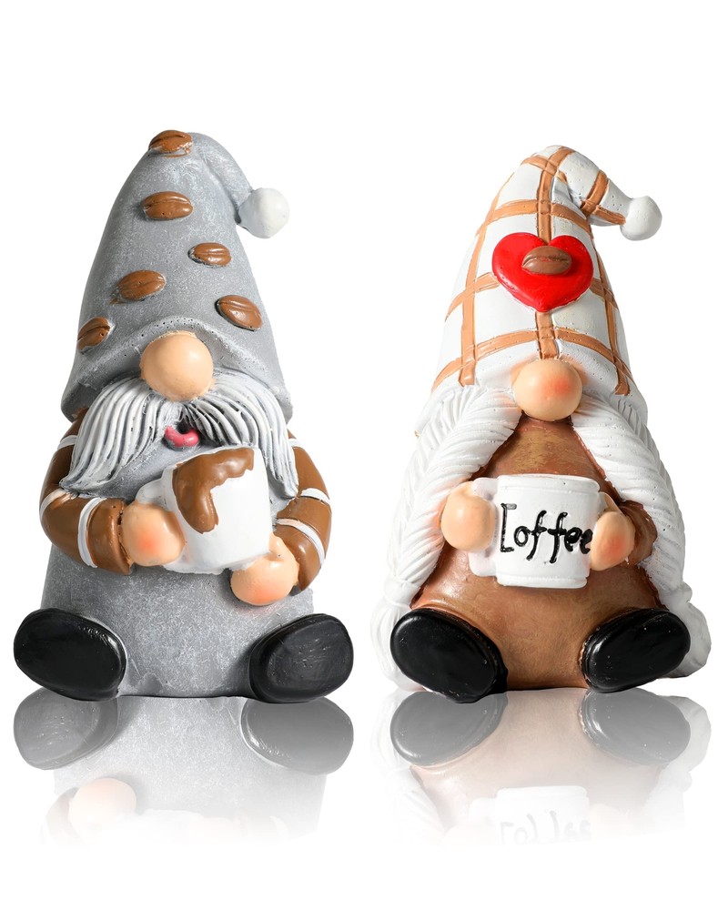 Coffee Gnomes - Set of 2 Resin 4-inch Swedish Collectible Figurines Couple an...