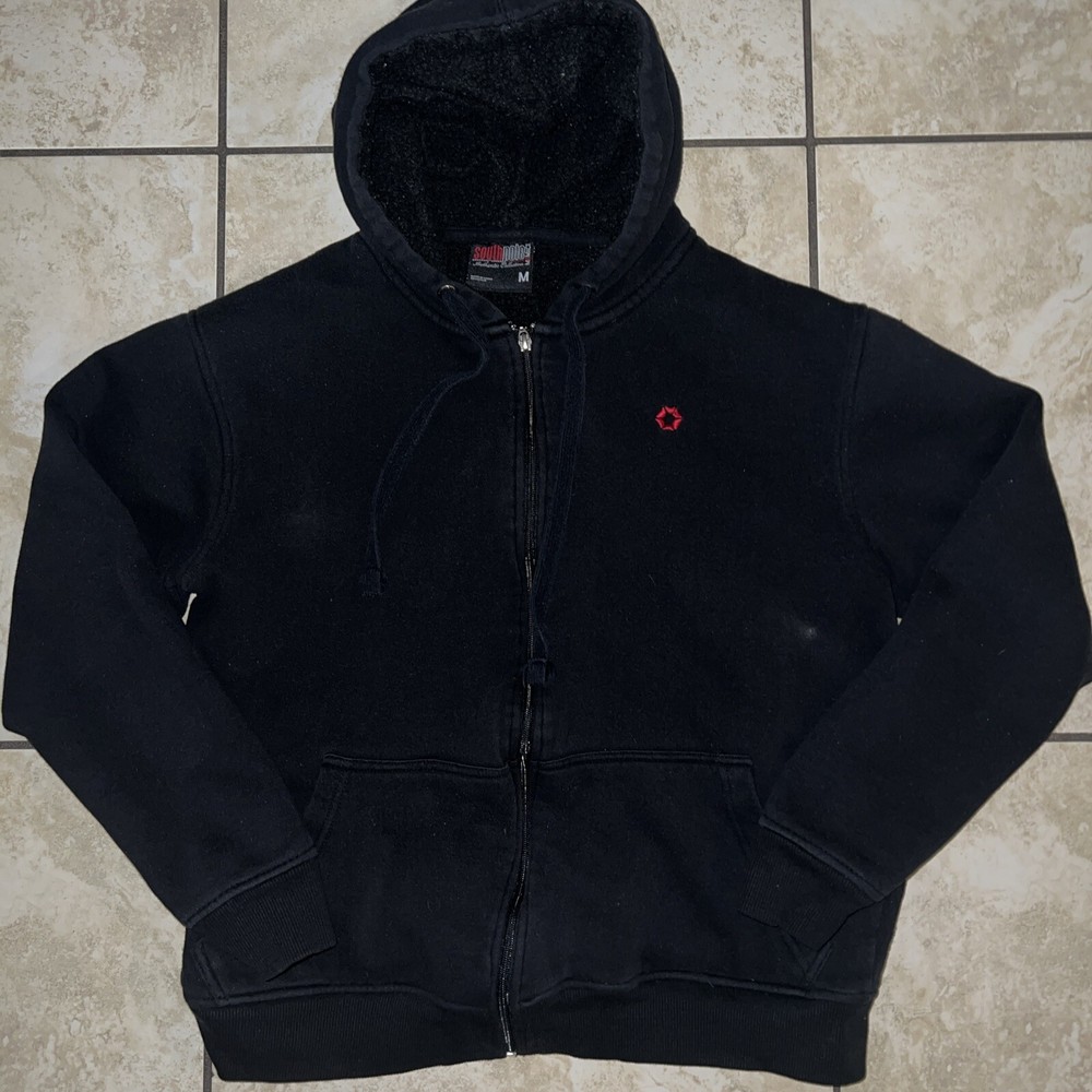 Vintage Southpole Hoodie Mens Medium Black Zip Up Sherpa Lined Skate Basic Y2K